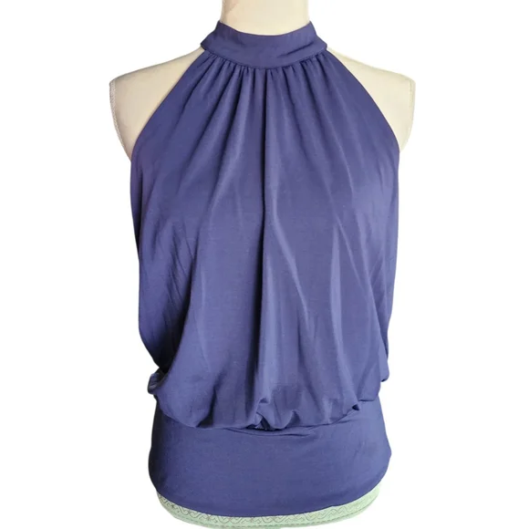 Boston Proper Navy Blue Halter Banded-Bottom Mock-Neck Knit Top Women's XS - Picture 3 of 11